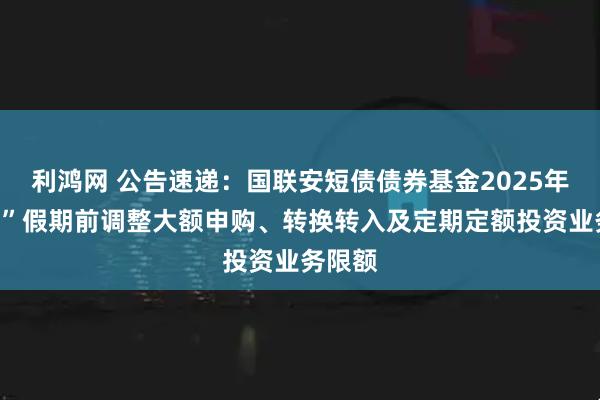 利鸿网 公告速递：国联安短债债券基金2025年“十一”假期前调整大额申购、转换转入及定期定额投资业务限额