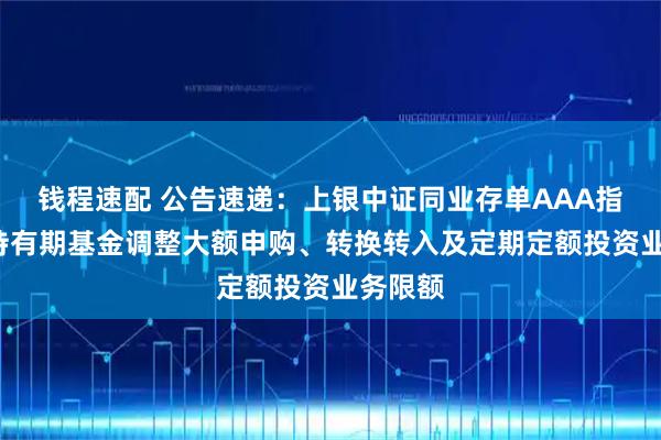 钱程速配 公告速递：上银中证同业存单AAA指数7天持有期基金调整大额申购、转换转入及定期定额投资业务限额